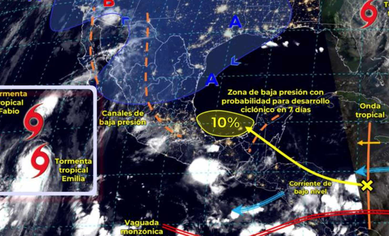 Tormentas tropicales ‘Fabio’ y ‘Emilia’ podrían fusionarse